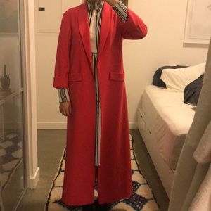 Floor length hot pink cuffed sleeve blazer